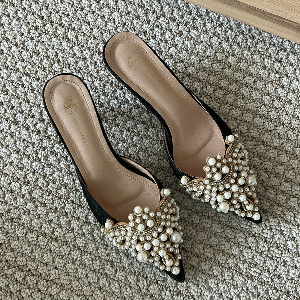 Vita Grace Pearl Embellished Kitten Heels